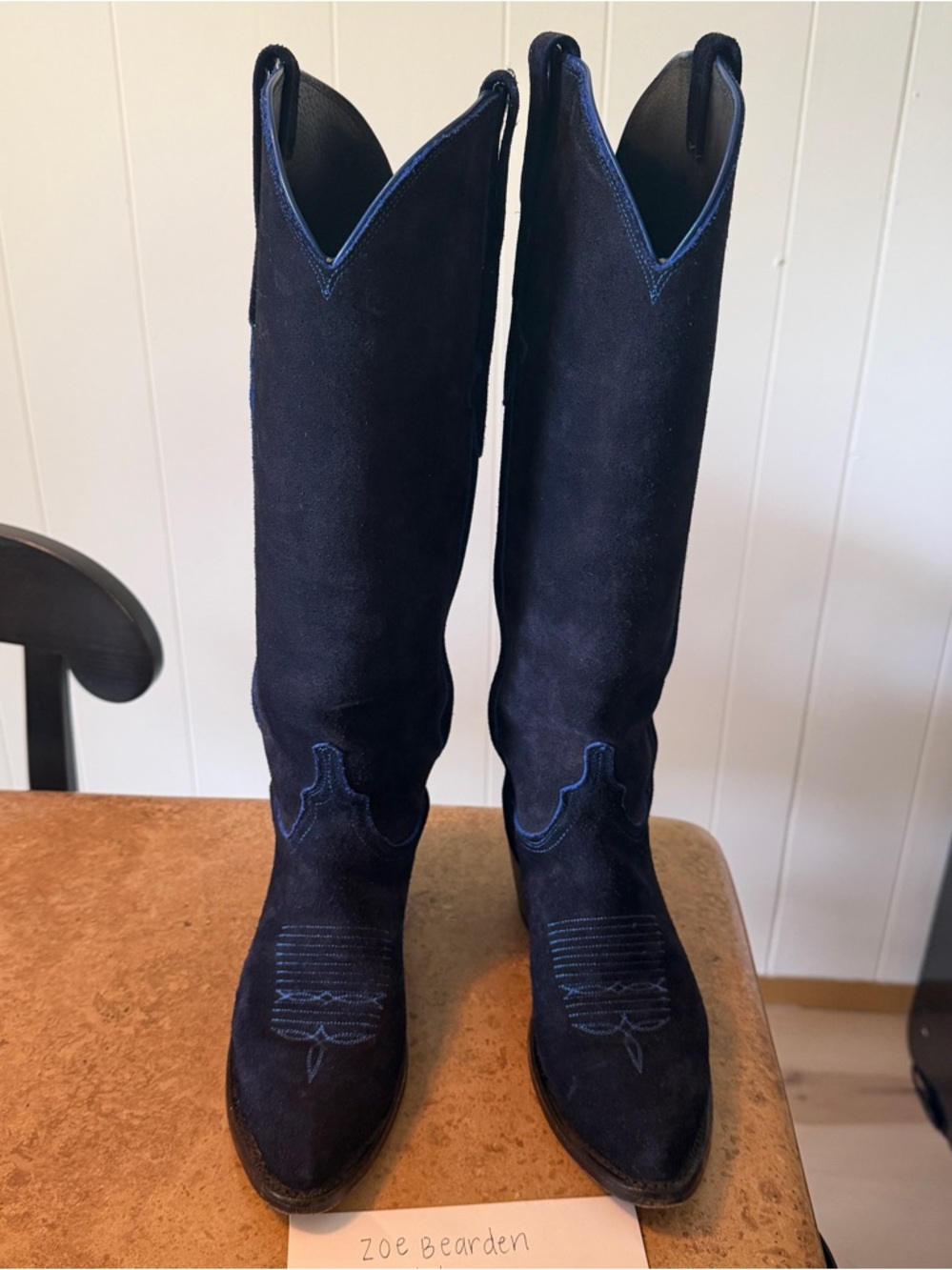 Lucchese Edie Navy Suede cowboy boots - Picture 2 of 7